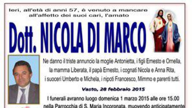 L'annuncio funebre del dott. Di Marco