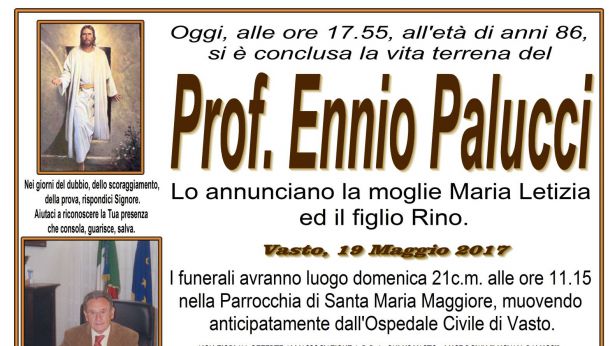 Il necrologio della morte del prof. Ennio Palucci
