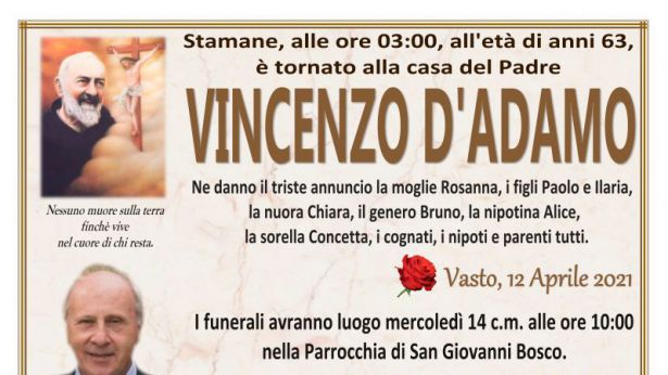 Il necrologio d Vincenzo D'Adamo