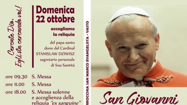 La reliquia di Papa Giovanni Paolo II domenica arriva a San Marco ...