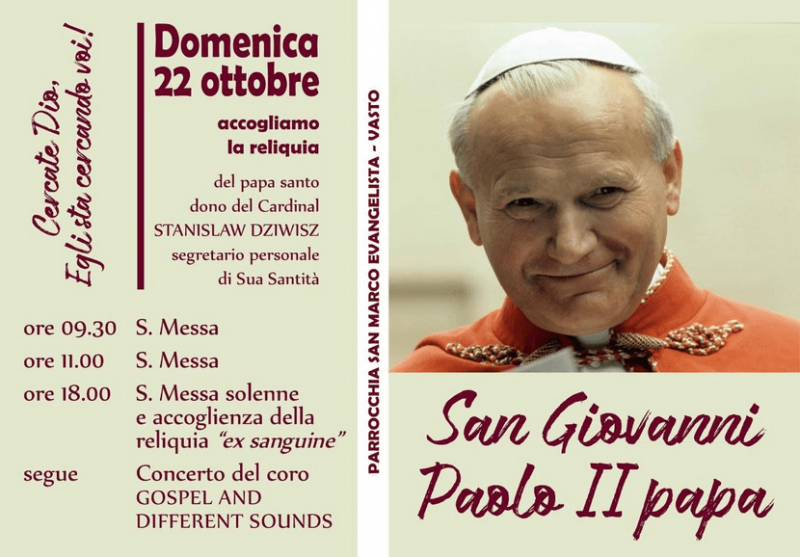 La reliquia di Papa Giovanni Paolo II domenica arriva a San Marco ...