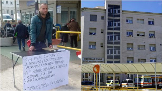 Il banchetto della Casa del Popolo dinanzi all'Ospedale San Pio