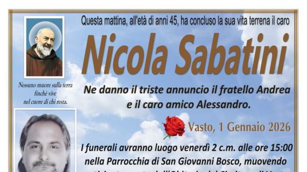 Il necrologio di Nicola Sabatini