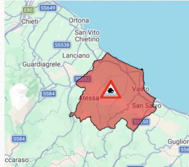La mappa dell'area interessata dal maltempo