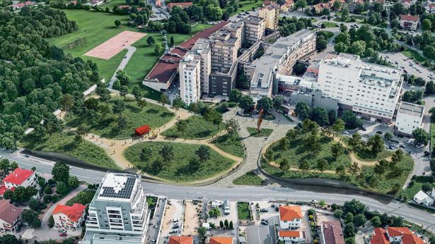 Il rendering del Parco della salute in programma al Santissima Annunziata