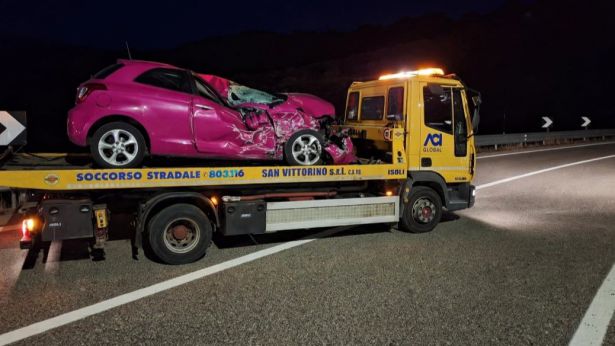 L'auto distrutta dall'impatto con il cavallo
