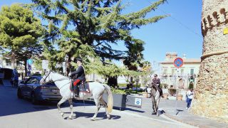 I Carabinieri a cavallo in Piazza Rossetti sotto la Torre di Bassano