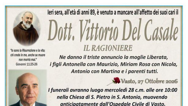 Il necrologio del dott. Vittorio Del Casale